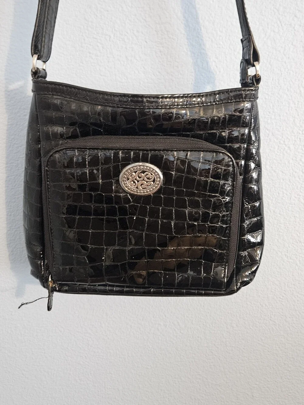 Brighton Black Croc-Embossed Crossbody Bag